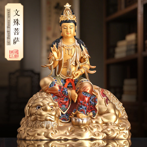 文殊普贤菩萨纯铜华严三圣摆件