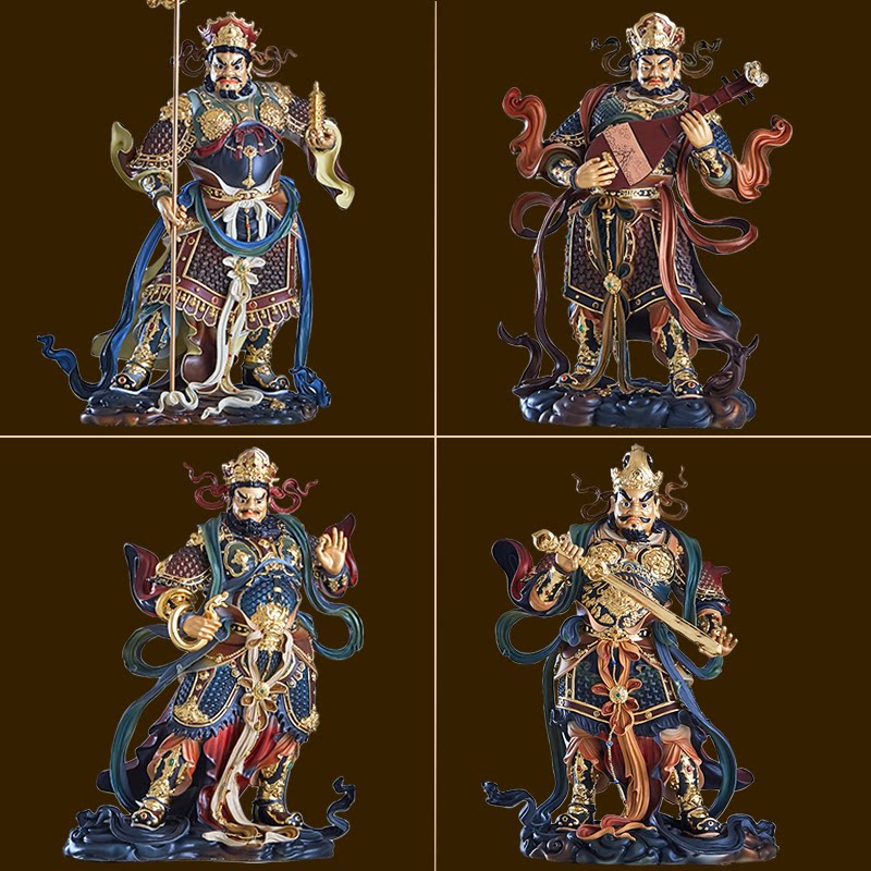 纯铜彩绘四大天王佛像摆件金刚神像持国广目多闻增长天王寺院护法