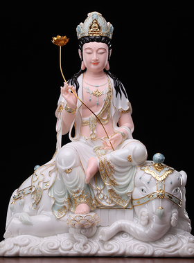 汉白玉普贤菩萨供奉文殊华严三圣