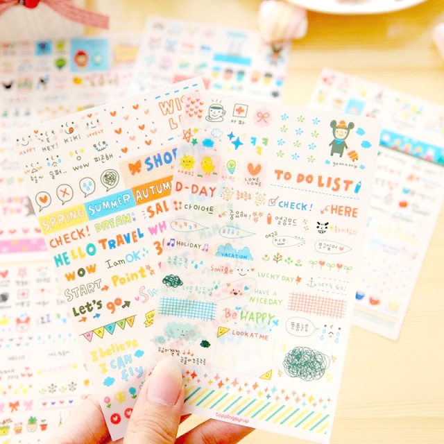 韩国绘画人生透明贴膜手帐PVC贴纸日记相册卡通贴纸手机贴图