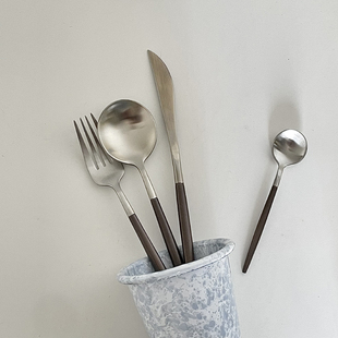 Fine living 复古不锈钢高级感西餐餐具大圆勺手餐刀餐叉餐勺