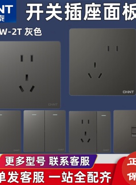 正泰开关插座面板NEW2T灰色斜五孔暗装家用86型一开双控电脑空调