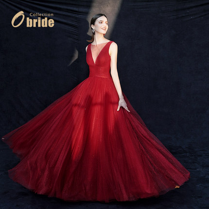 Obride[阿丽塔]新款红色V领显瘦婚纱礼服新娘结婚敬酒服演出