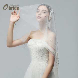 Obride新娘法式 小个子出门纱高端轻奢小众领证户外一字肩婚纱定制