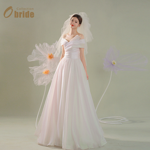 缎面轻婚纱大码 Obride 法式 婚纱新娘2024新款 小个子出门纱 云深