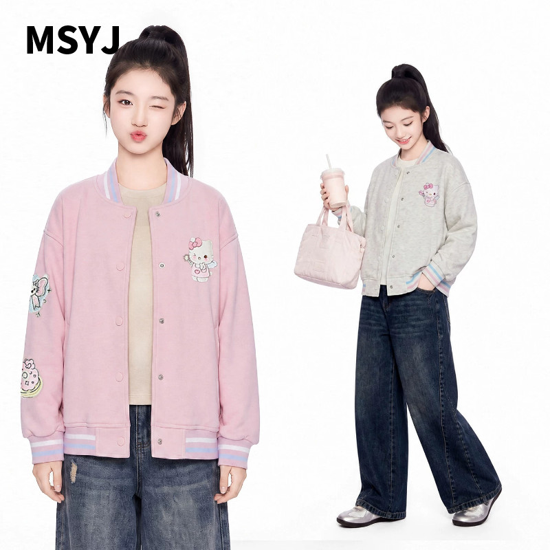 MSYJ 儿童秋季KT猫印花拼色棒球服2026新款女童春秋休闲外套上衣