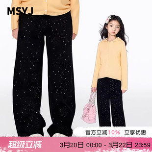 MSYJ 黑色波点加绒牛仔裤女童秋冬碎花直筒裤子加厚休闲长裤