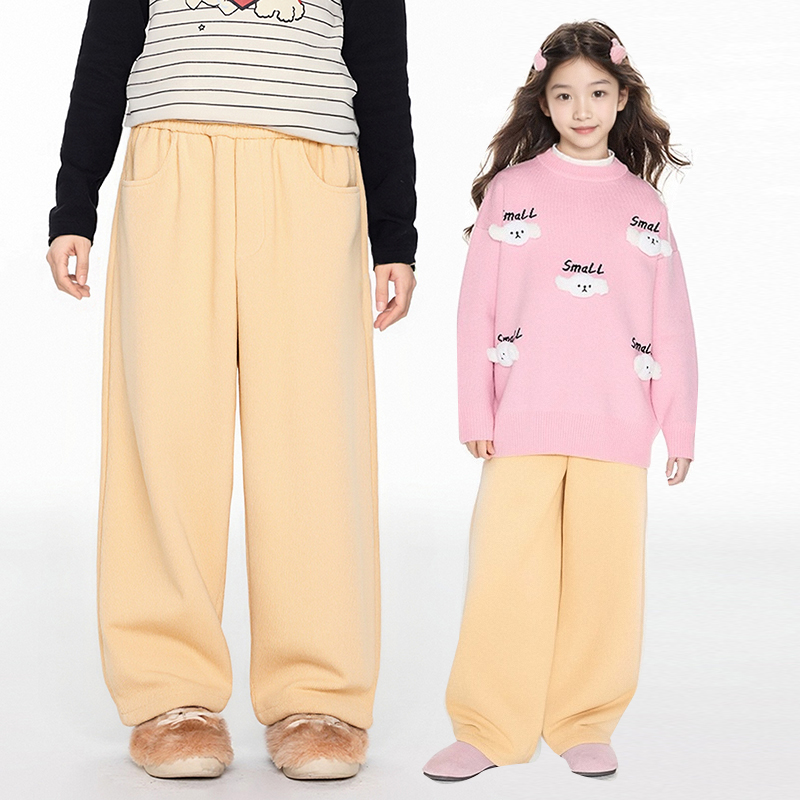 MSYJ 灯芯绒裤子女童秋冬加绒松紧腰休闲裤百搭直筒宽松垂感长裤