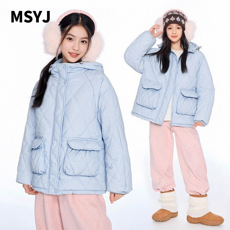 MSYJ 连帽棉衣女童冬装2025新款加绒加厚棉服外套休闲宽松棉袄
