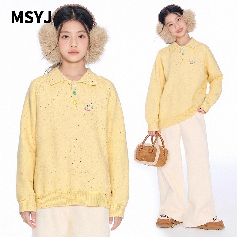 MSYJ 毛衣女童新款秋冬polo领加厚针织衫休闲宽松上衣套头
