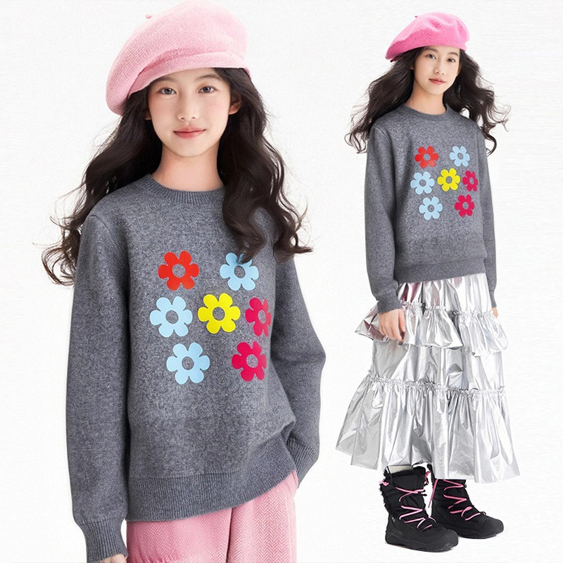 MSYJ 毛衣女童秋冬圆领新款加厚软糯针织衫套头休闲上衣