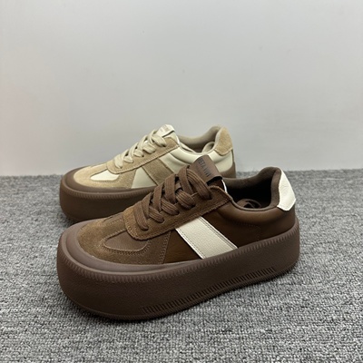 冬季新款真皮加绒德训鞋女