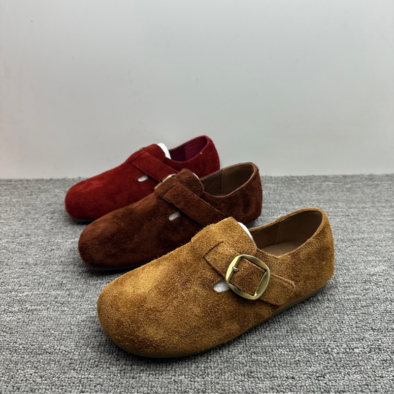 真皮勃肯鞋女冬新款复古薄绒女鞋