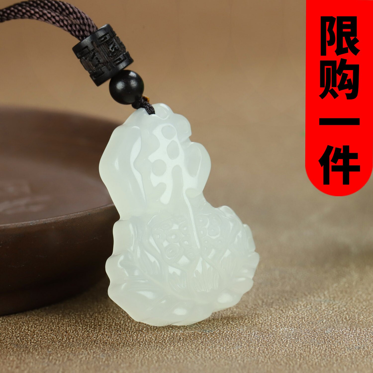 新疆和田玉荷花佛字吊坠白玉佛莲花挂件玉石佛在心中玉佩挂坠项链