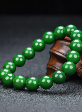 天然和田玉碧玉手串新疆玉菠菜绿圆珠子手链男女款玉石手串手饰