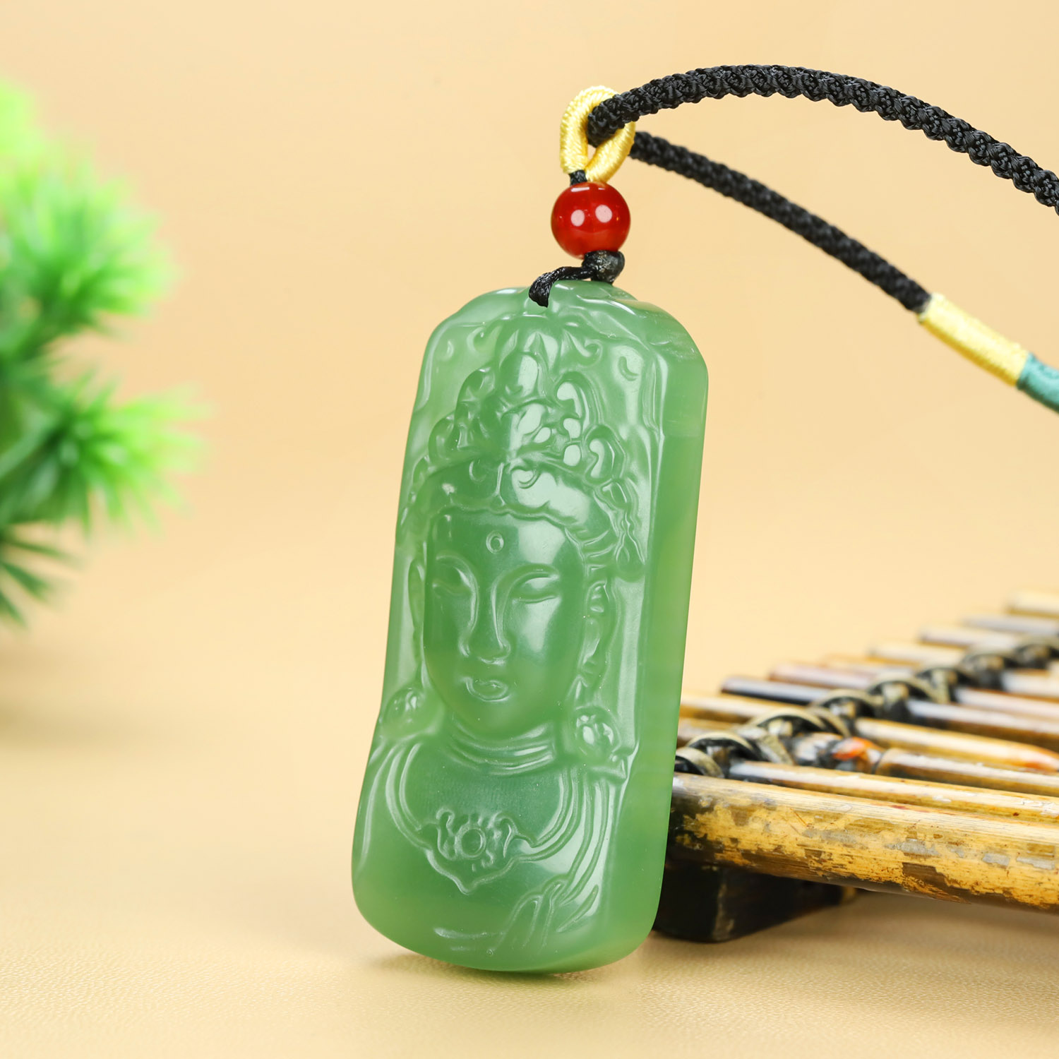 和田玉晴水绿观音吊坠且末蓝天冠化佛观世音菩萨玉坠玉石项链挂件