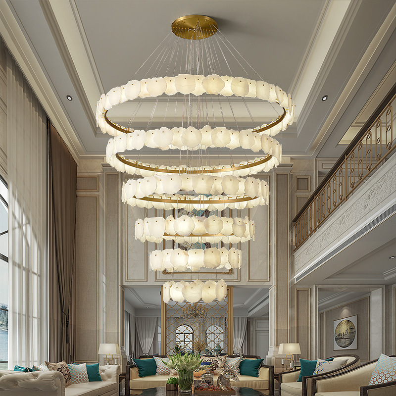 云石工厂现代简约别墅复式楼大吊灯loft公寓跃层楼中楼挑高客厅全