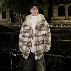 MH11`条纹ins加厚中长款羊羔毛呢料外套连帽棉衣棉服男 P118图片