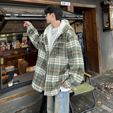 MH09`条纹ins加厚中长款羊羔毛呢料外套连帽棉衣棉服男P118，男装棉衣，电商A066