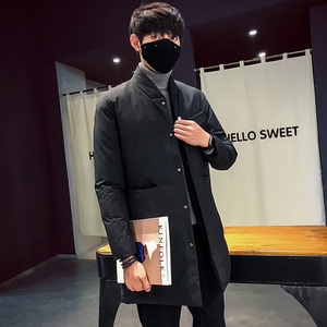 2108`大口袋工装羽绒棉服中长款棉衣男P135黑色图片