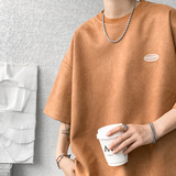 DX1533`重磅280克抖音-麂皮绒宽松情侣短袖T恤男P3548棕，男装T恤，电商A066