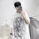 DX1083已注册版权情侣大码宽松抽象线头人物短袖T恤P3548白5，男装T恤，电商A066