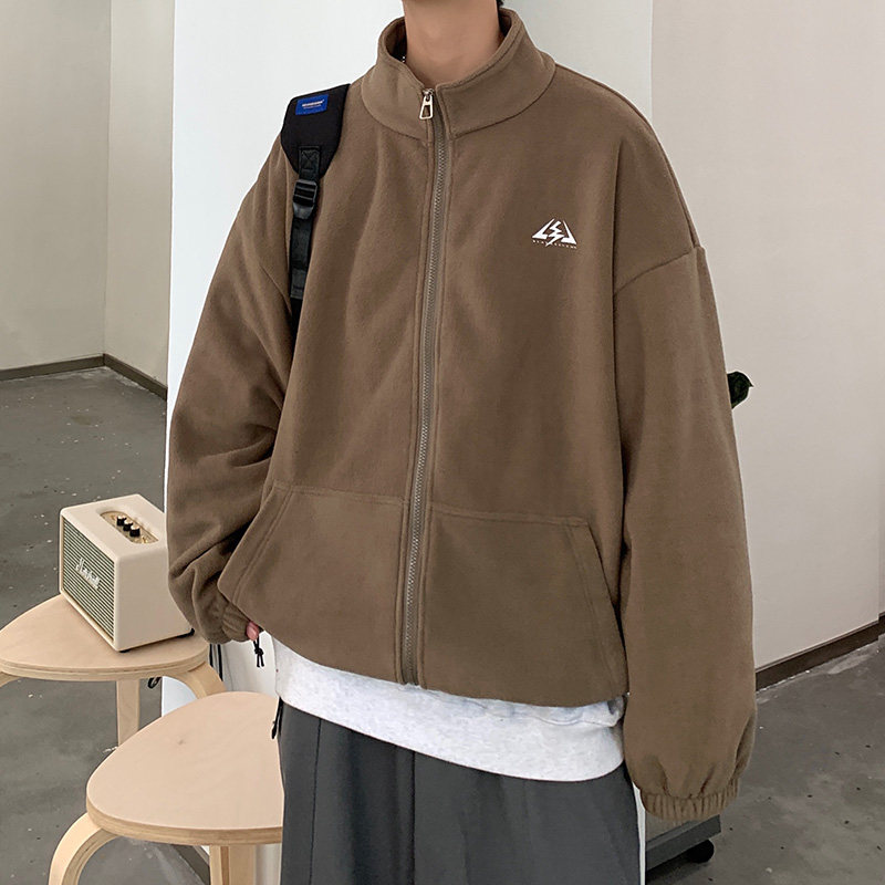 WS03ins宽松大码港风情侣开衫卫衣外套男P5878咖啡色,女装短外套,电商A066
