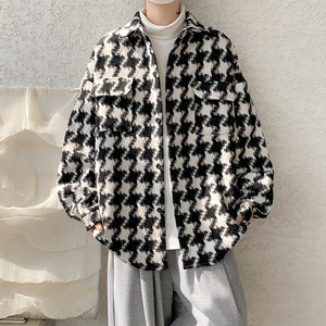 CT09港风情侣宽松大千鸟格呢料衬衫夹克外套男P68图片