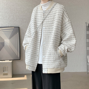 JX07港风宽松大码小香风ins呢料夹克棒球服 外套男P98图片