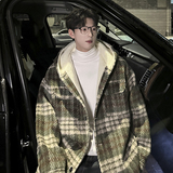 MH09`条纹ins加厚中长款羊羔毛呢料外套连帽棉衣棉服男P118，男装棉衣，电商A066