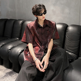 KT1023`（垫肩可拆装）豹纹短袖衬衫男P45，男装T恤，电商A066