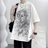 DX1083已注册版权情侣大码宽松抽象线头人物短袖T恤P3548白5，男装T恤，电商A066