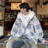 MH13`条纹ins加厚中长款羊羔毛呢料外套连帽棉衣棉服男P118，男装棉衣，电商A066
