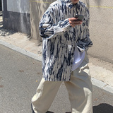 CT21宽松情侣港风大码ins扎染条纹衬衫外套男P4868蓝色，男装衬衫，电商A066