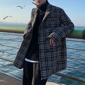 FT05`港风宽松小香风街潮ins格子西装风衣夹克外套男P105 118图片