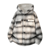 MH16`条纹ins加厚中长款羊羔毛呢料外套连帽棉衣棉服男P118，男装棉衣，电商A066