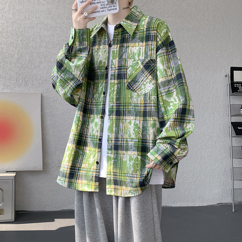 CR013`扎染格子潮牌高街ins衬衫男女特价P28图片