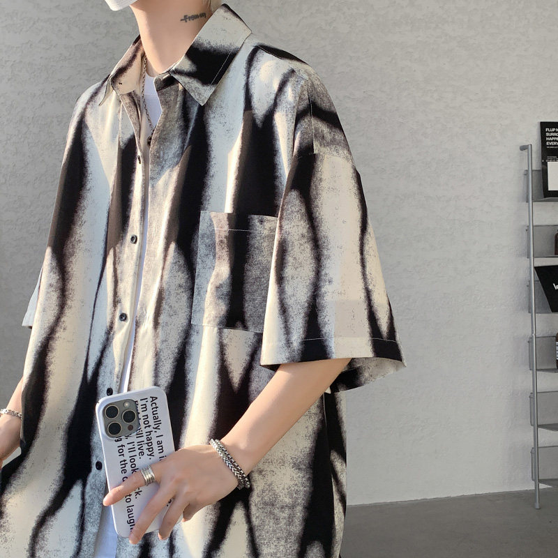 DX1560`oversize宽松条纹花情侣花衬衫男女P40,男装衬衫,电商A066