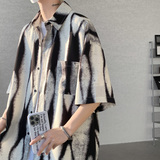 DX1560`oversize宽松条纹花情侣花衬衫男女P40，男装衬衫，电商A066
