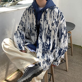 CT21宽松情侣港风大码ins扎染条纹衬衫外套男P4868蓝色，男装衬衫，电商A066