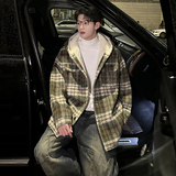 MH09`条纹ins加厚中长款羊羔毛呢料外套连帽棉衣棉服男P118，男装棉衣，电商A066