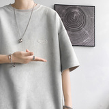 DX1533`重磅280克抖音-麂皮绒宽松情侣短袖T恤男P3548灰，男装T恤，电商A066