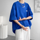 DX1533`重磅280克抖音-麂皮绒-宽松情侣短袖T恤男P3548蓝，男装T恤，电商A066