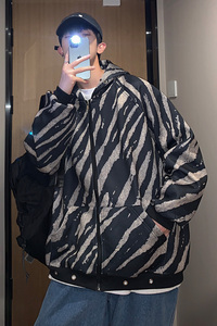 WS05宽松中性风大码港风ins卫衣外套男P6888咖啡色图片