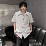 KT1016`（垫肩可拆装）条纹短袖衬衫男女P45，男装T恤，电商A066