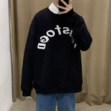 WS01`ins宽松潮牌港风大码圆领套头卫衣男P3855黑，男装卫衣，电商A066