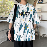 DX1510宽松大码情侣中性风个性字母彩印短袖T恤P3548白色，男装T恤，电商A066