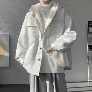 MH20`条纹ins加厚中长款羊羔毛呢料外套连帽棉衣棉服男 P118图片