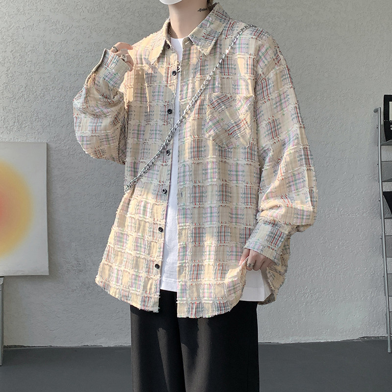CR017`重工艺格子潮牌高街ins衬衫男女P48,男装衬衫,电商A066