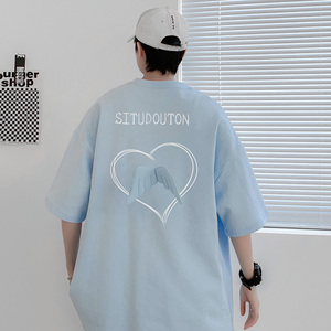 DX1080已注册版权情侣大码宽松小熊翅膀短袖T恤P3548 蓝色，男装T恤，电商A066